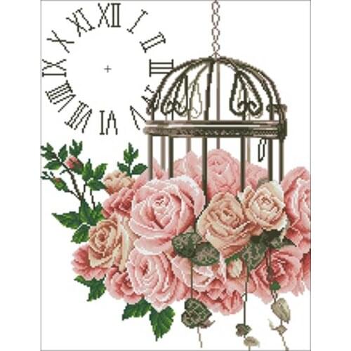 Rose bird cage patterns counted 11CT 14CT 18CT DIY Cross Stitch Sets wholesale Cross-stitch Kits Embroidery Needlework