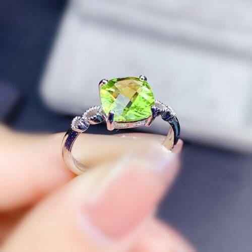 Natural real green peridot square ring Per jewelry 925 sterling silver 8*8mm 2.3ct gemstone Fine jewelry J215311