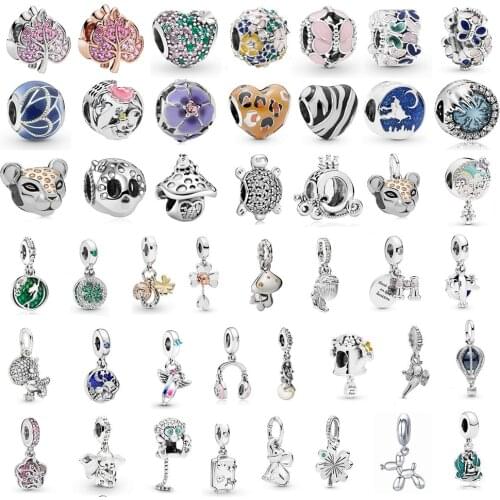 New Christmas Gift Butterfly Flower Leaf Fish Clover Heart Dangles Bead Fit Pandora Charms Bracelet DIY Girl Fashion Jewelry