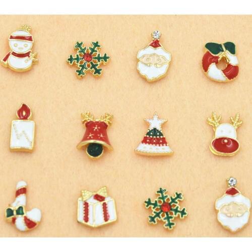 Wholesale 100pcs/lot Alloy Nail Art Decorations 3d Christmas Design Glitter Rhinestone Manicure Tips for DIY nails art