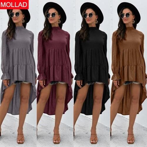 2021 Autumn and Winter Hot Selling Irregular Stitching Dress Solid Color Dresses