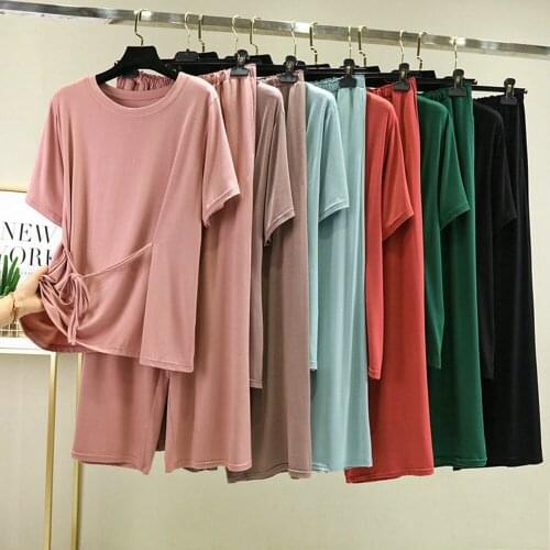 Fdfklak New Style Modal Two Pieces Pajamas Set Womens Spring Summer Short-Sleeved Thin Comfortable Soft Home Service Suit