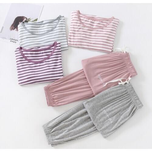 New Striped Sleepwear Spring Autumn Womens Pajamas Set Long Sleeve Modal Cotton Nightwear Home Suit Large Size Pyjama Femme