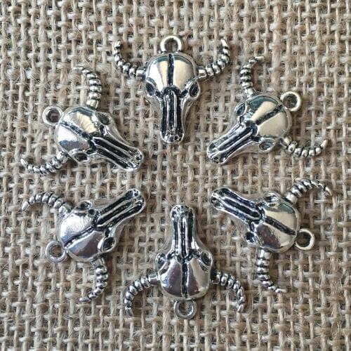 18 Pcs/lot 24x23mm Bull Head Charms for Jewelry Making Antique Silver Plated Pendant for DIY Necklaces Bracelets Earrings A095