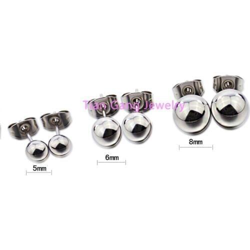 4/6/8mm Rosary Beads Earrings Fashion Womens Jewelry Stainless Steel Polishing Stud EarringsTop Quality