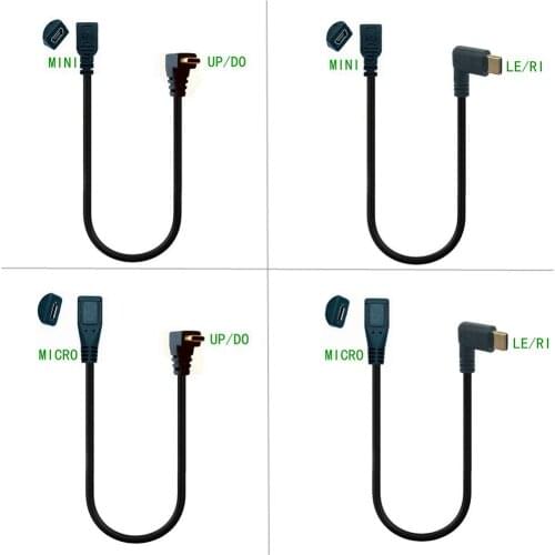 Up & Down & Links & Right angle USB-C charging cable USB 3.1 Type C plug on Mini USB (Mini b) female converter cable 0.25 mt