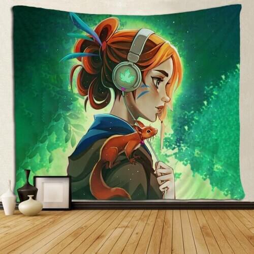 Japan Girl with Squirrel Love Music Tapestries Unique Art Custom