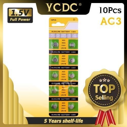 YCDC Real Power For watch Button Battery 10x LR41 AG3 392A SR41SW 384 LR736 V3GA 192 1.55V Cell Battery Watch Button Coin EE6204