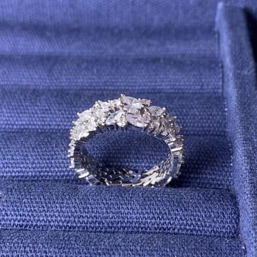 SLJELY Luxury S925 Sterling Silver Shining Festival Spark Double Ring Paved AAA Cubic Zirconia Women Wedding Party Fine Jewelry