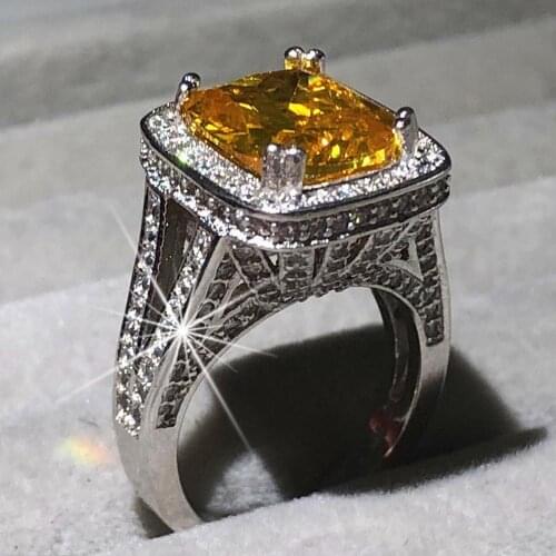 Handmade 925 Silver Ring finger Big gold Princess-cut 10ct Simulated Diamond Pave 192pcs Wedding Rings for Women Jewelry anillos