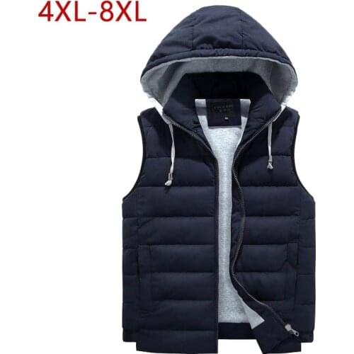 Waistcoat Hooded Zipper Sleeveless Jacket Male Vest Men 5XL 6XL 8XL Plus Size Winter Warm Fashion Casual Bodywarmer Vest Coat