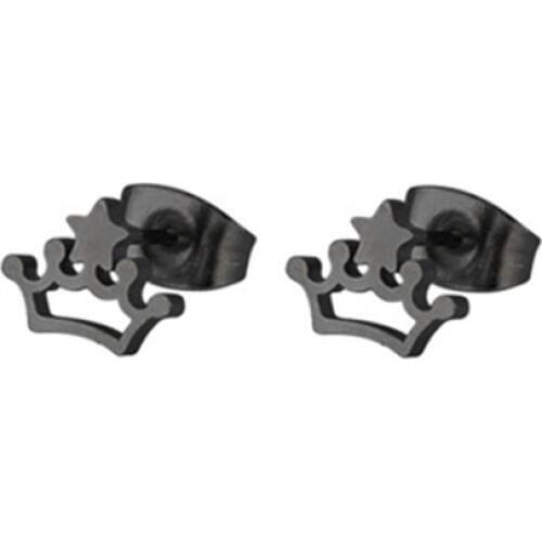 1Pair Fine Tiny Crown Earrings Stainless Steel Earring Simple Black Ear Studs Jewelry For Women Kids Girls