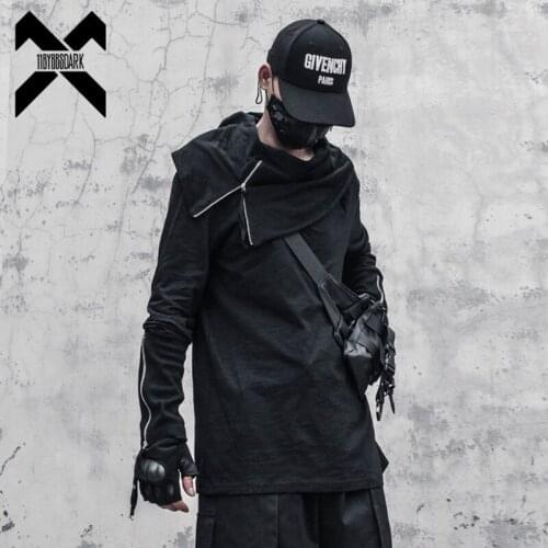 11 BYBBS DARK Men Irregular Collar Design Sweatshirt Hip H op Streetwear 2021 Fashion Harajuku Pullover Tops Black WB314