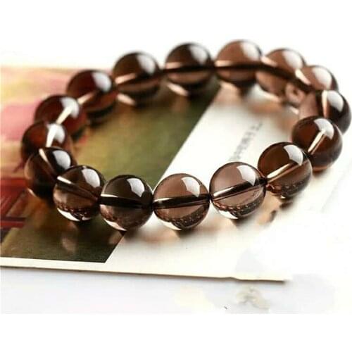 13mm Genuine Brown Natural Smoky Crystal Quartz Bracelets Women Men Stretch Natural Stone Round Bead Bracelet Drop Shipping