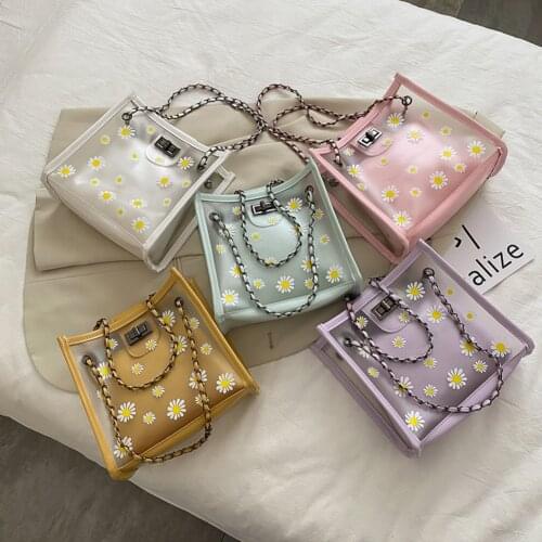 2pcs/Set Womens Daisy Shoulder Bag Womens Bag New Fashion All-match Transparent Jelly Chain Bag Women 2021 Handbags Clutches