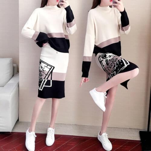 2019 Fashion Designer Fashion Week New Womens Wear Knitting Suit Long Sleeves Pullover+Fashion Bag Hip skirt Two-Piece Suite