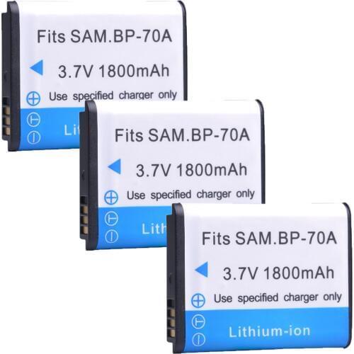 3pc 1800mAh BP 70A BP-70A BP70A Rechargeable Camera Battery for Samsung ST66 ST700 ST88 ES65 MV800 PL120 PL17 WB30F WB35F DV150F