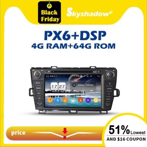 720P Carplay PX6 Car DVD Player DSP IPS Android 10 4G +64GB WIFI RDS Radio Bluetooth 5.0 GPS For Toyota Prius 2009 2010 - 2013