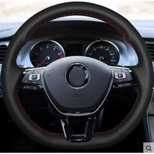 Car styling DIY Special Hand-stitched Genuine Leather Steering Wheel Cover For Volkswagen vw Golf 7 POLO 2014-2016