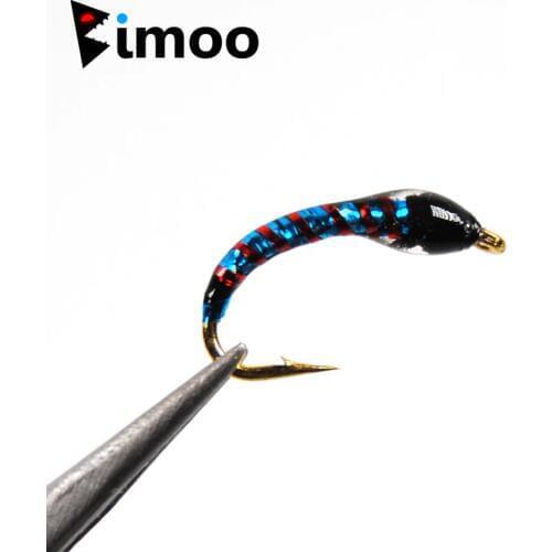 Bimoo 6pcs Nymph Fly Fishing Lure Hooks Size #14 #16 Buzzer Midge Fishing Accessory