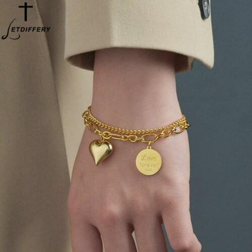 Letdiffery New Heart Pendant Bracelet Stainless Steel Multi-layer Chain Style Women Party Jewelry Birthday Anniversary Gifts