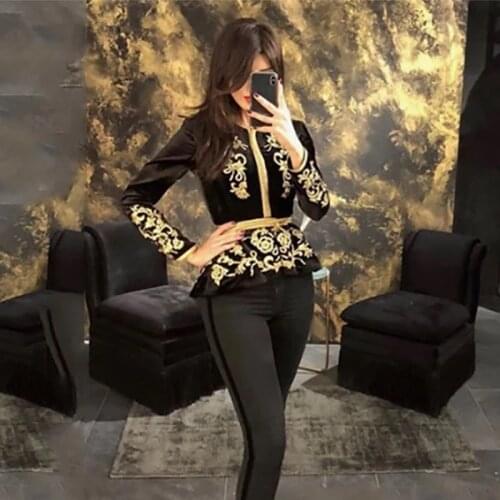 Black Moroccan Kaftan Caftan Muslim Evening Dresses Sheath Long Sleeves Appliques Pants Dubai Arabic Turkey Abaya Islamic Gown