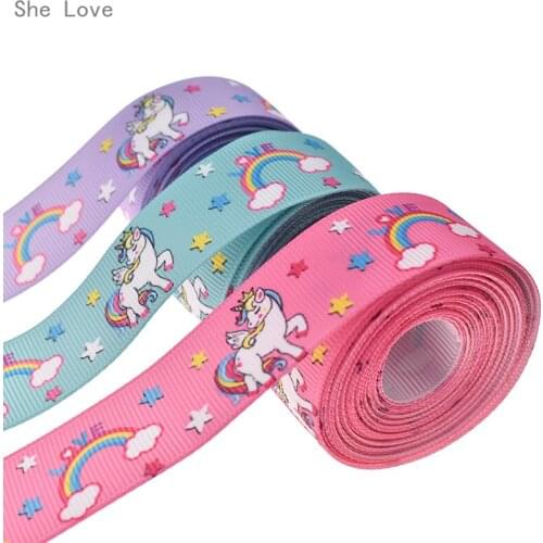 Chzimade 5 Yards Unicorn Rainbow Grosgrain Ribbon DIY Hairbow Material Weeding Gift Warpping Party Decoration