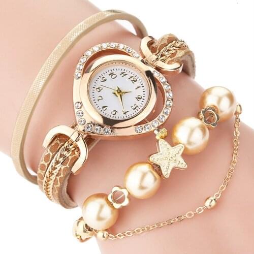 Dropshipping Women Bracelet Pearl Pendant Watches Luxury Ladies Leather Quartz Rhinestone Wristwatches Clock Zegarek Damski