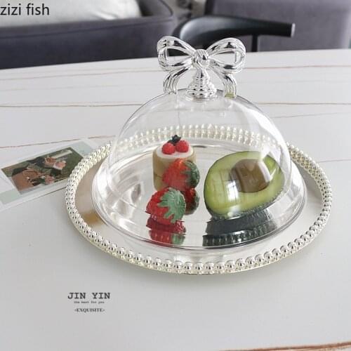 European Electroplating Dessert Cake Pan with Lid Silver Metal Western Food Display Plate Exquisite Round Fruit Plate Home Decor