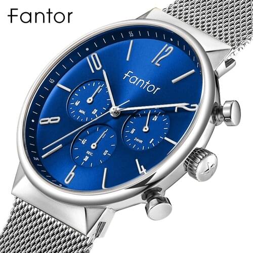 Fantor Brand Men Luxury Quartz Wristwatch Mens Business Classic Mesh Steel Man Wrist Chronograph Watch