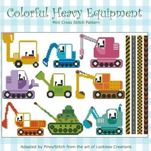 Hot Embroidery Colorful Heavy Equipment Collection Cross Stitch PDF Chart with 100% Cotton Floss & Free Shipping for Wall Decor