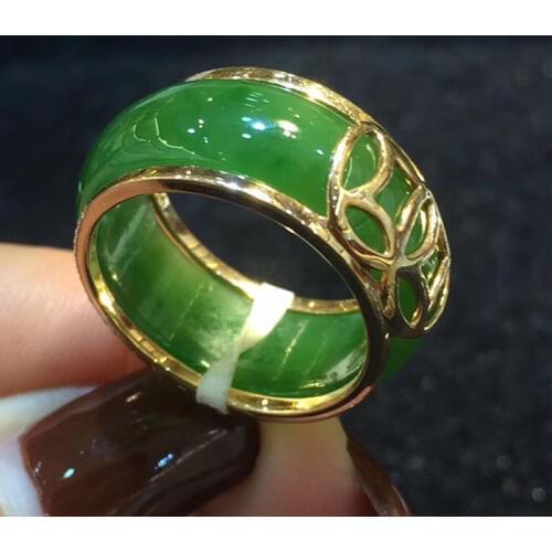Fine jewelry Unisex jewellery green jade stone ring size:7# 8