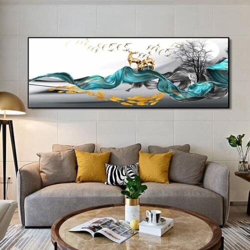 Nordic Golden Abstract Deer Tree Bird Wall Art Canvas Painting Posters and Prints Bedroom Pictures for living Room Home Decor