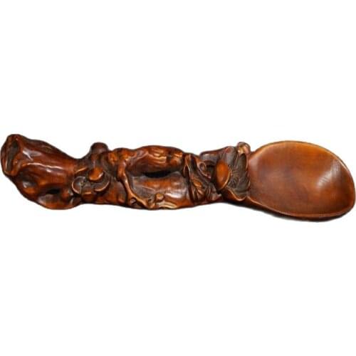 Chinese pure hand carving (boxwood carving) plum tea shovel