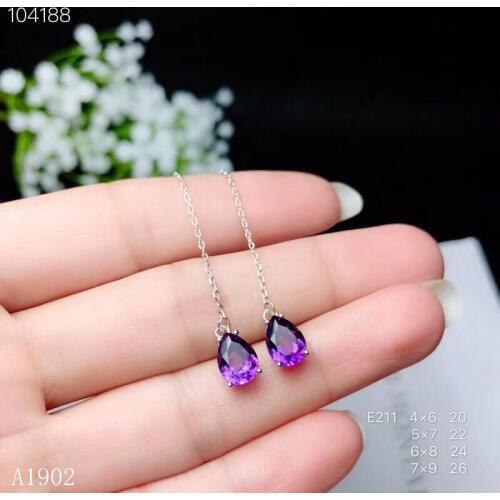 KJJEAXCMY fine jewelry 925 sterling silver inlaid natural amethyst gemstone female earrings ear line luxury support detection
