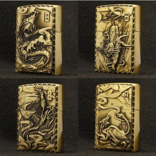 Creative Bronze Embossed Carve Kerosene Lighters Novelty Chinese Four Great Classical Novels and Animals Smoking Accessories