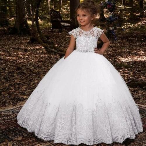 Flower Girl Dresses for Weddings Tulle Princess Lace Half Sleeve Holy First Communion Gowns Party Pageant Dress For Girls