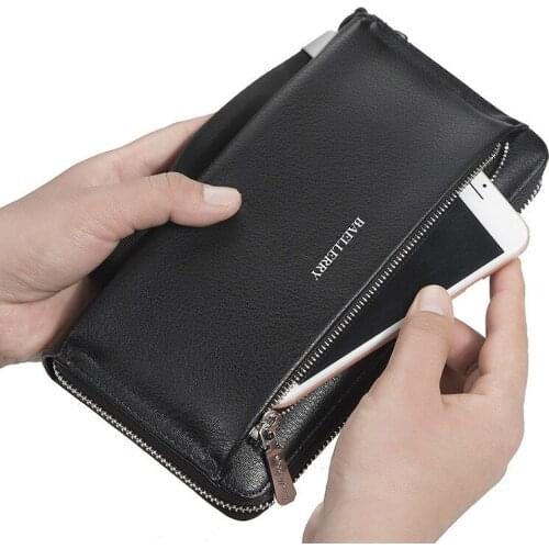 Double Zipper Men Clutch Bags Genuine Wallet Men New Brand Wallets Male Long Wallets Purses