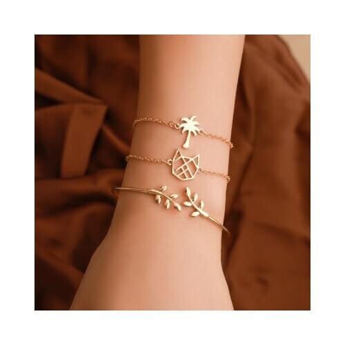 New fashion Hollow cat coconut leaf three-piece bracelet For Women girl Accessories jewelry wholesale