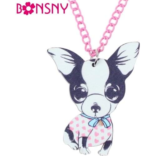 Bonsny Chihuahua Dog Necklace Acrylic Pendant Cute Animal Fashion Jewelry Women 2016 New Girls Accessories Collar Choker Design