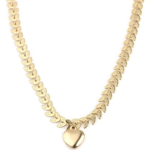 Fashion Stainless Steel Necklace Gold Color Heart Pendants Women Choker Party Club Leaf Clavicle Chain Necklace Jewelry Gift,1PC