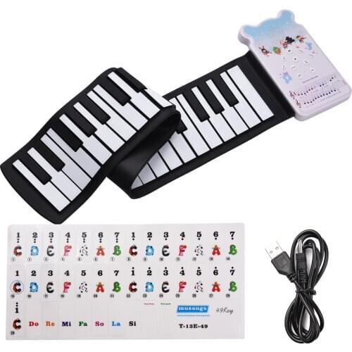 Portable 49-key Roll-up Electronic Piano Keyboard 8 Tones 6 Demos Record Funtion Built-in Speaker with Echo Sustain Trill Effect