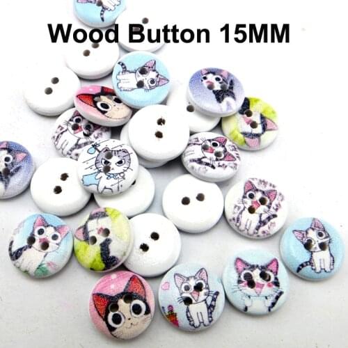 50PCS 15MM Wooden Painting Cat Buttons Coat Boots Sewing Clothes Accessory Face Button Fits MCB-1028