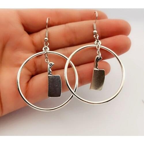 Cleaver earrings Hoops silver color exaggerate Gothic steampunk dark jewelry Halloween Womans Gift charm fashion carver 2020New