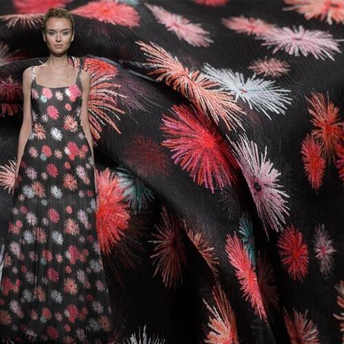 Red Raspberry Fireworks Printed Silk Crinkle Chiffon 100%Silk Materials Summer Women Dress Sewing Cloth Tailor Freeshipping