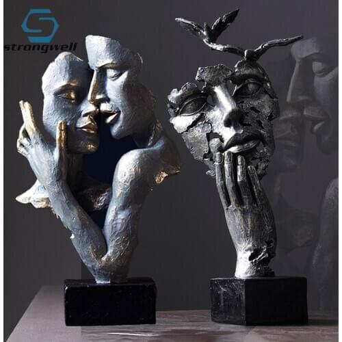Strongwell Nordic Abstract Face Sculpture Character Statue Retro Art Figurine Home Decoration Desktop Ornament Wedding Gift