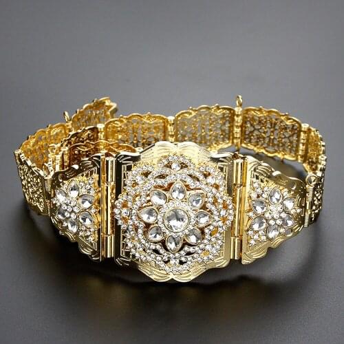 Sunspicems Gold Silver Color Algeria Morocco Crystal Belt For Women Sunflower Caftan Belt Wedding Jewelry Arab Bridal Bijoux