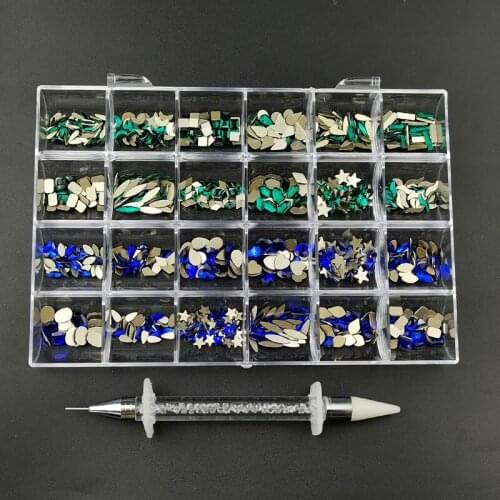 High Quality 360/480pcs Nail Rhinestone Set 20pcs/shape Crystal Glass Gold Bottom AB Stones for Nail Art With 1 pick pen