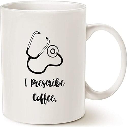 Funny Doctor Coffee Mug, I Prescribe Coffee Best Dr Gifts Ceramic Cup White, 11 Oz