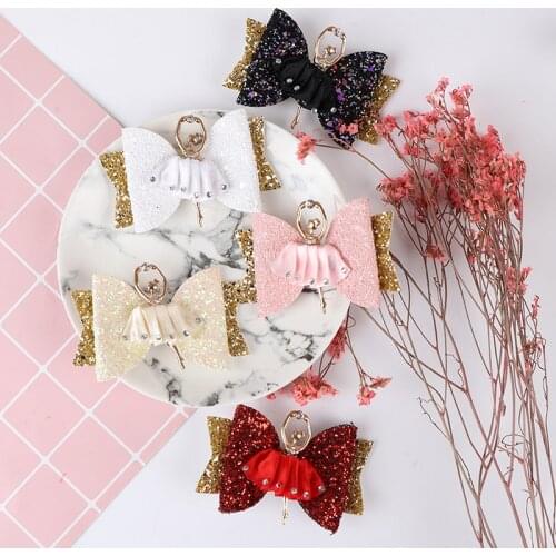 Thumblina Ballerina Glitter Bow Sparkly Hair Clip for Women Girls Hairpin Children Kids Barrettes Hair Accessories